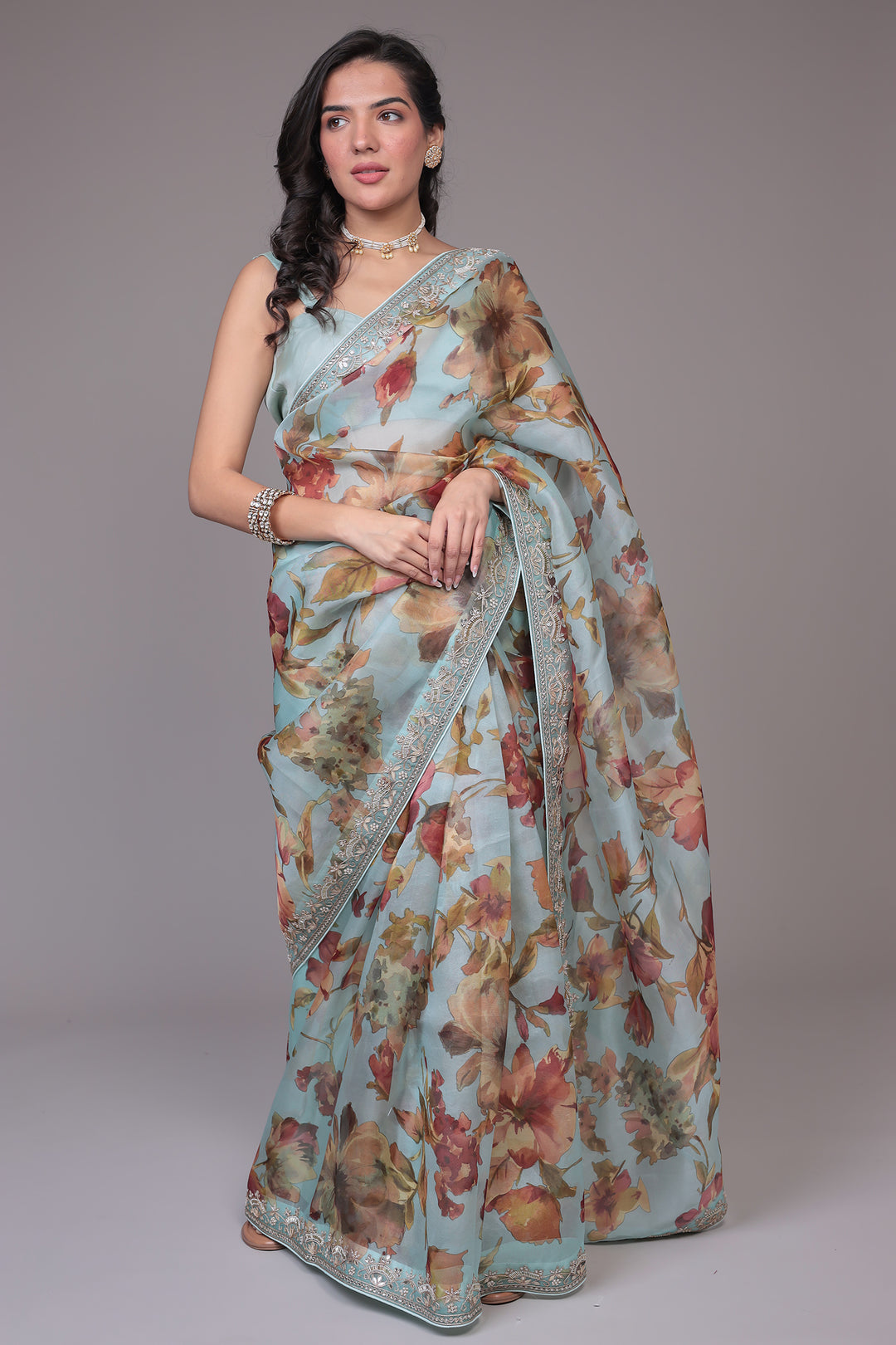 Printed Organza Saree with Gota Patti work