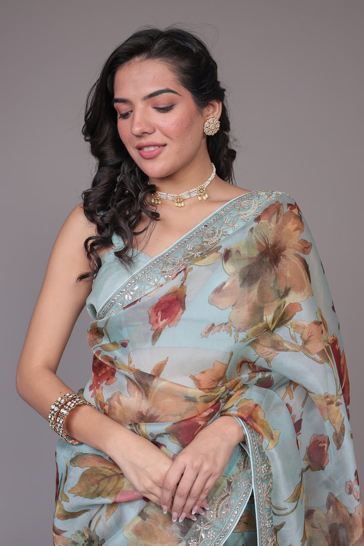 Printed Organza Saree with Gota Patti work