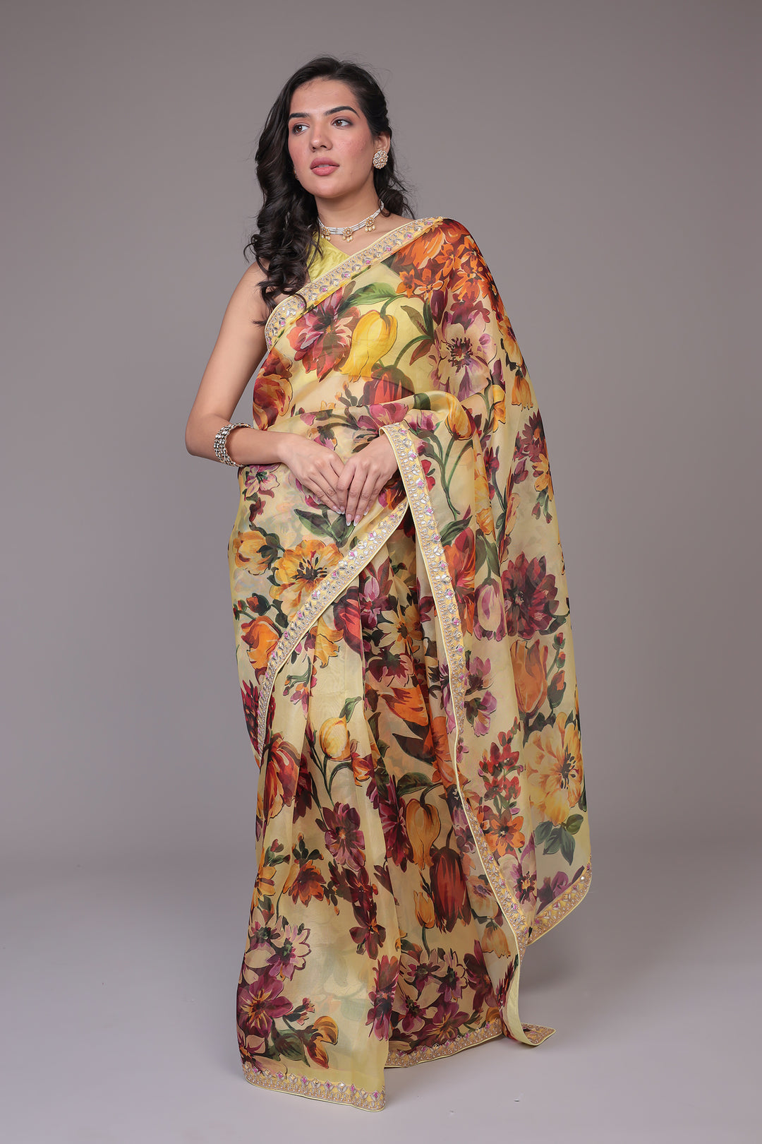 Printed Organza Saree with Gota Patti work