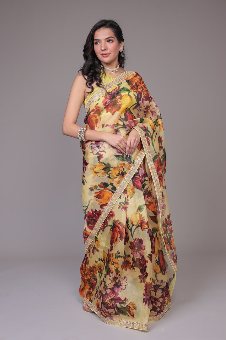 Printed Organza Saree with Gota Patti work