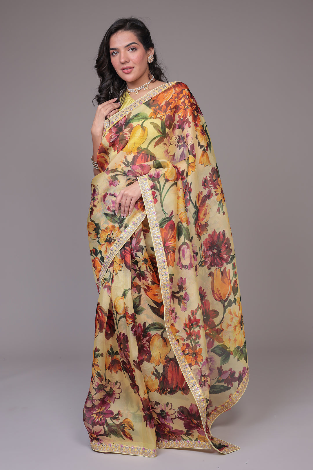 Printed Organza Saree with Gota Patti work