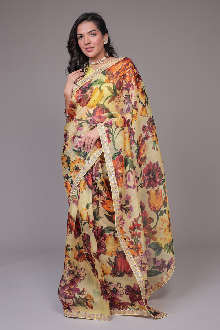 Printed Organza Saree with Gota Patti work