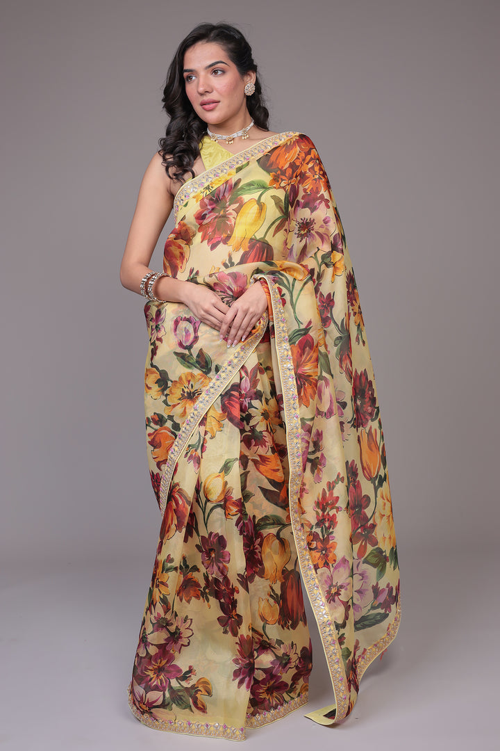 Printed Organza Saree with Gota Patti work