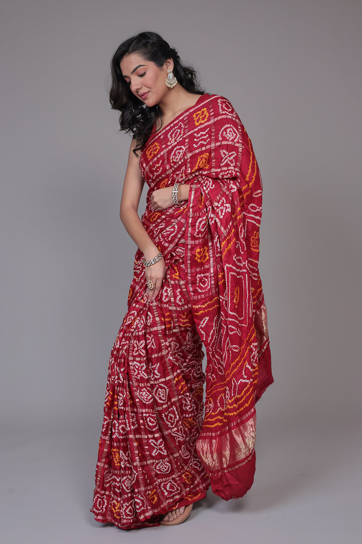 Bandhej Ghatchola Silk Saree with Zari work