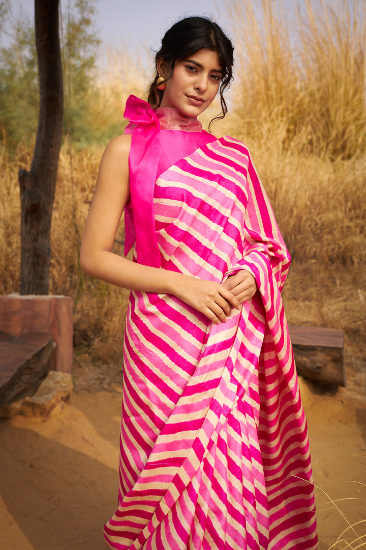 Tussar Silk Saree in Leheriya Print