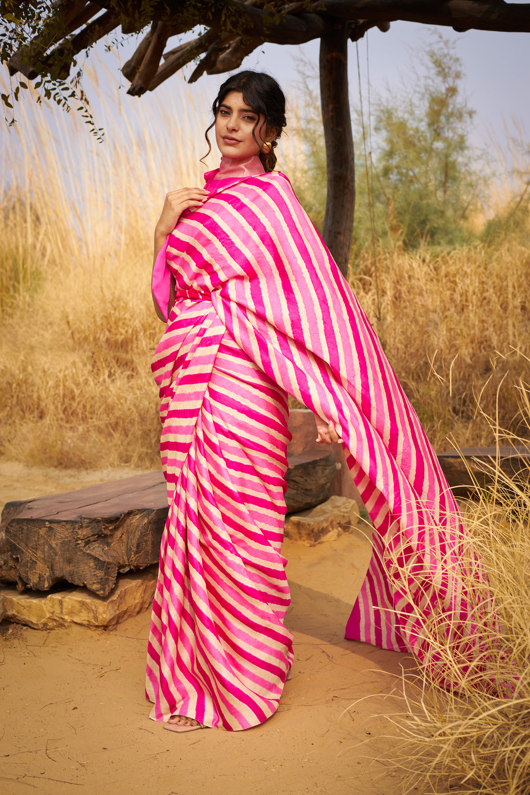 Tussar Silk Saree in Leheriya Print