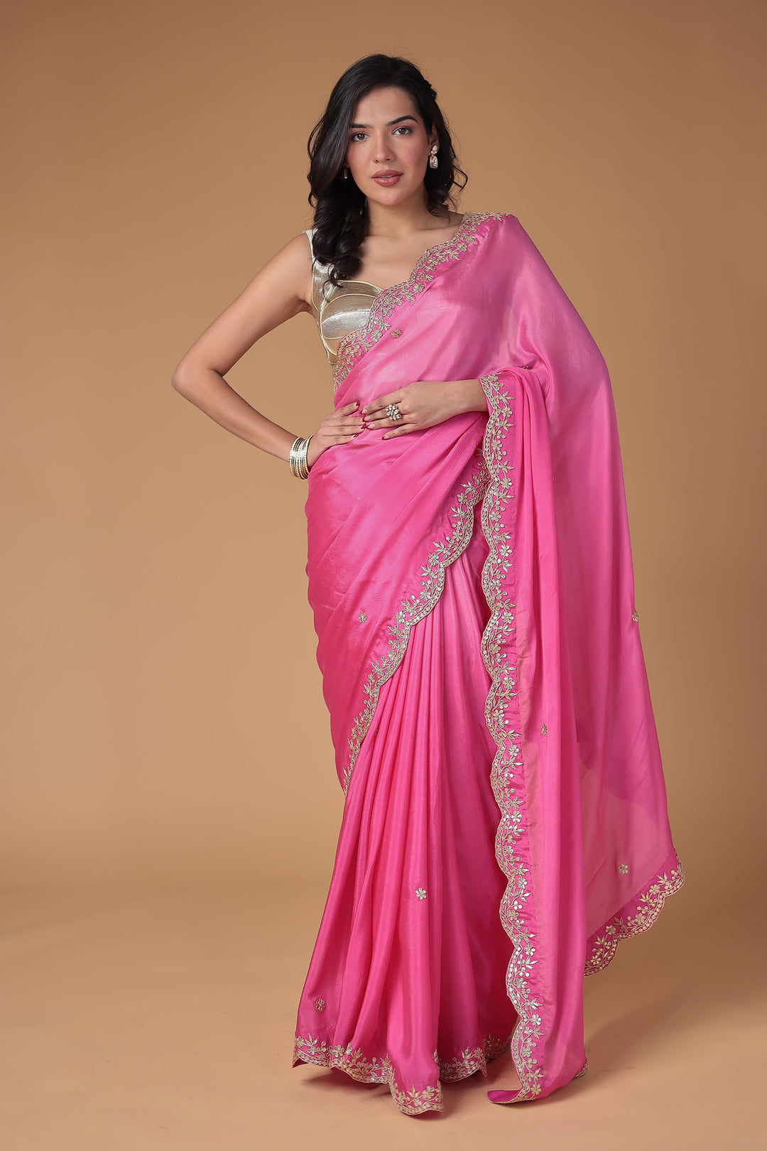 Chinon Saree Embellished with Gota Patti work