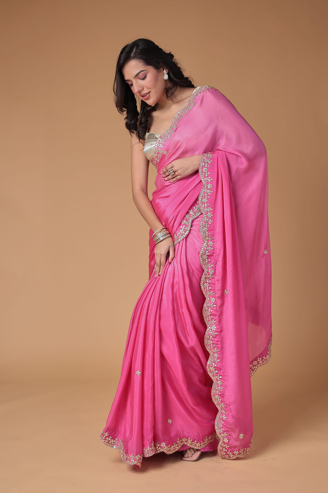 Chinon Saree Embellished with Gota Patti work