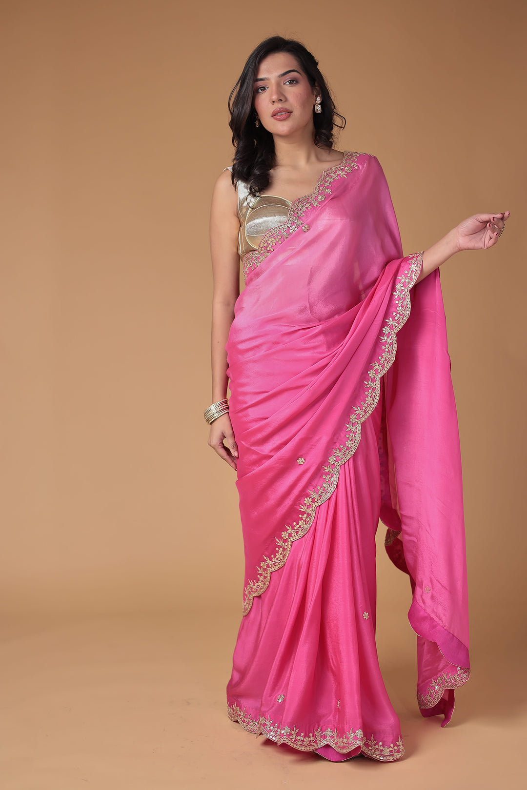 Chinon Saree Embellished with Gota Patti work