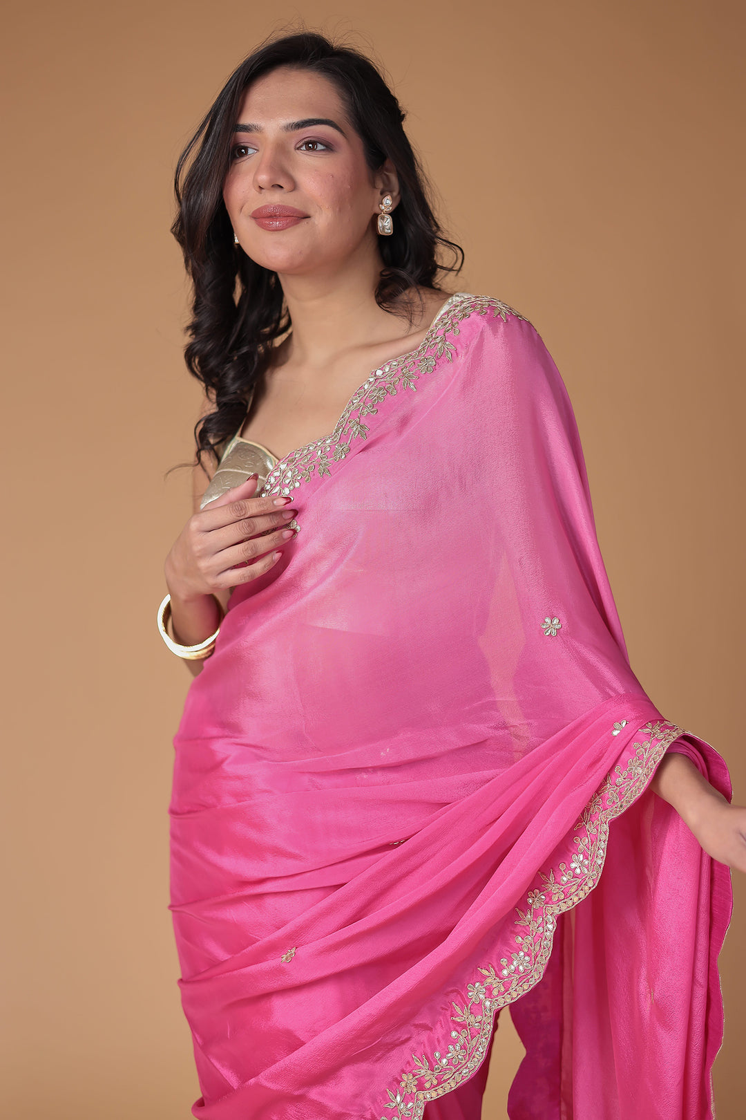 Chinon Saree Embellished with Gota Patti work