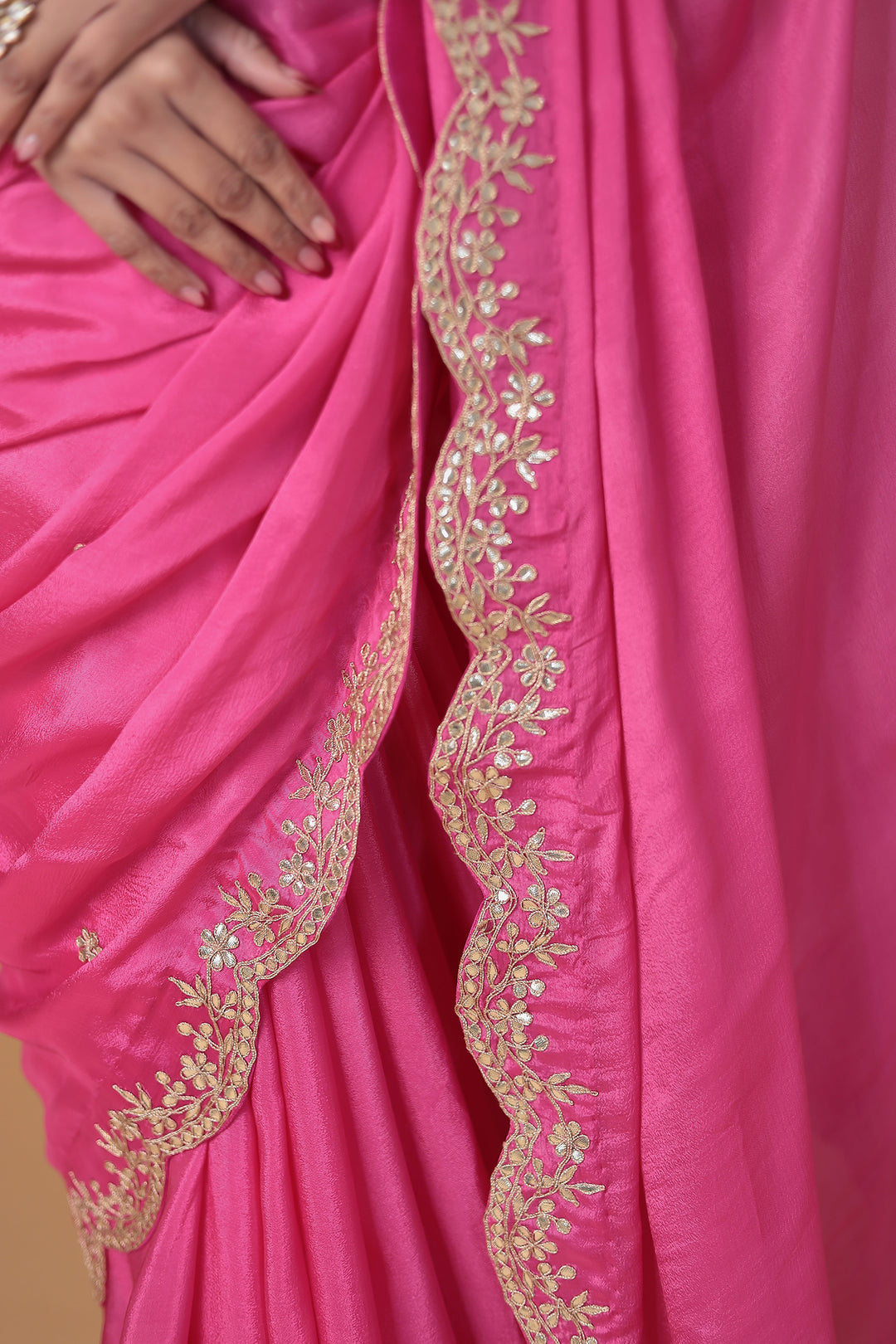 Chinon Saree Embellished with Gota Patti work