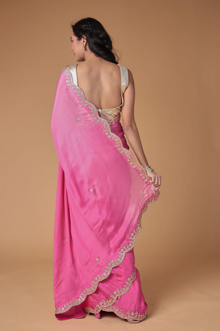 Chinon Saree Embellished with Gota Patti work