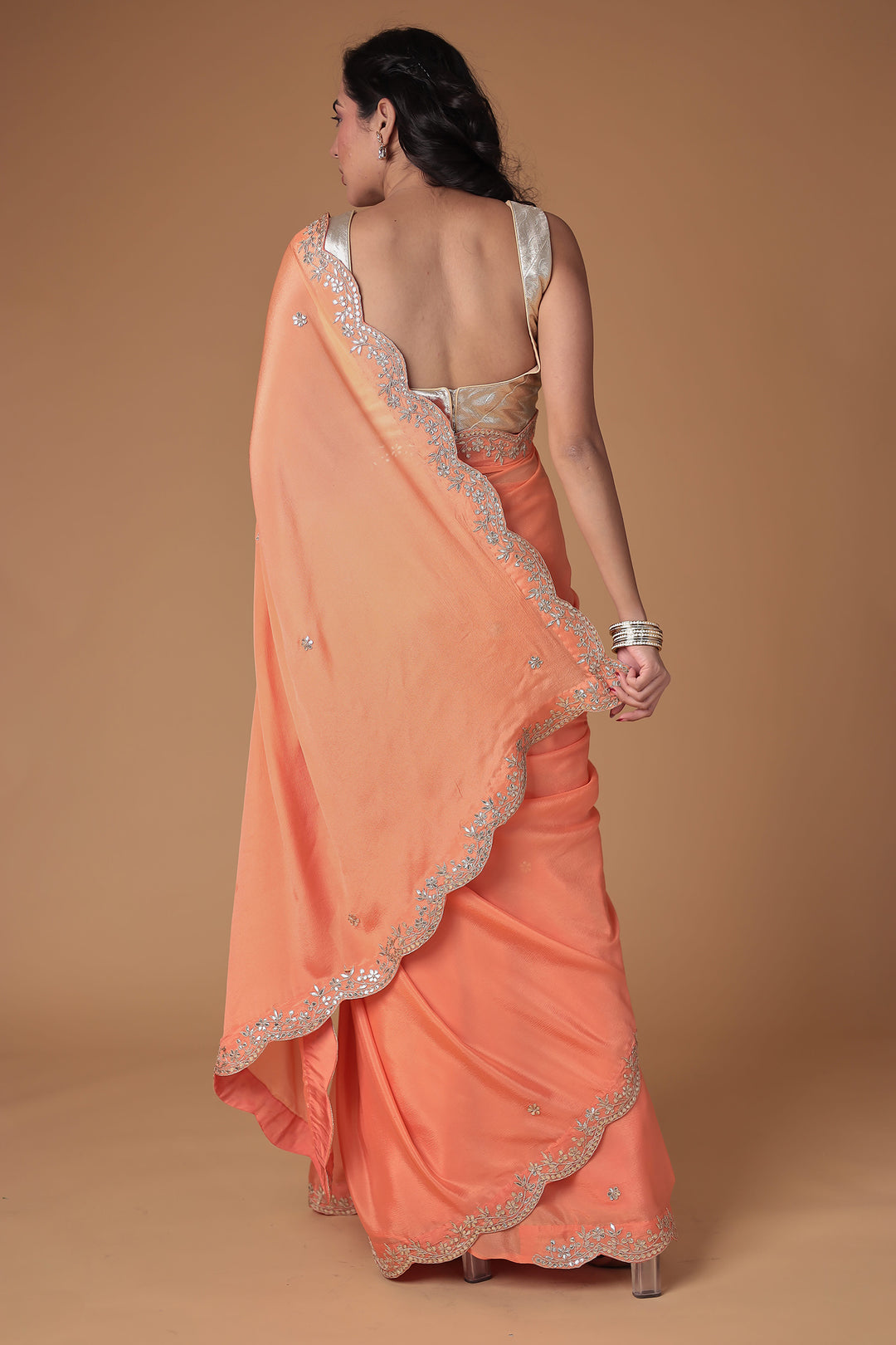 Chinon Saree Embellished with Gota Patti work