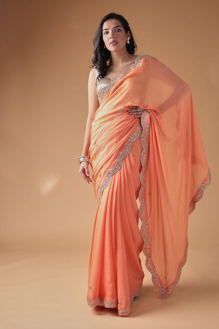 Chinon Saree Embellished with Gota Patti work