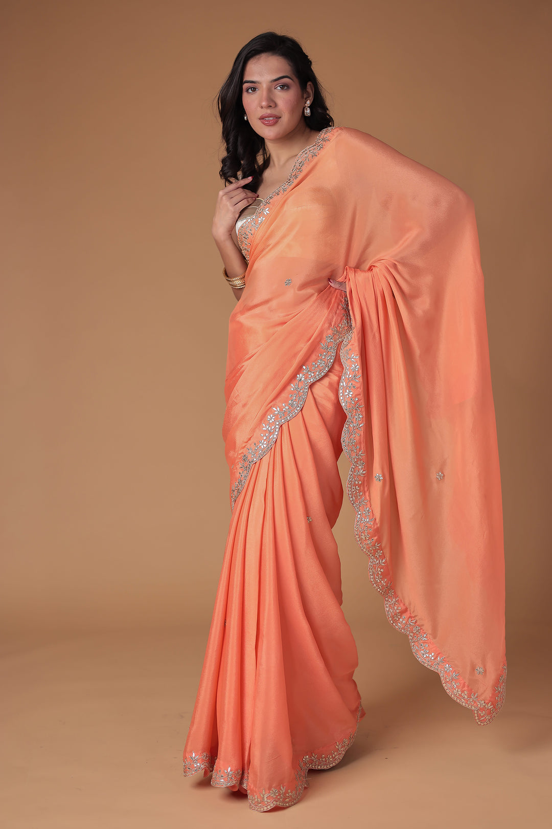 Chinon Saree Embellished with Gota Patti work