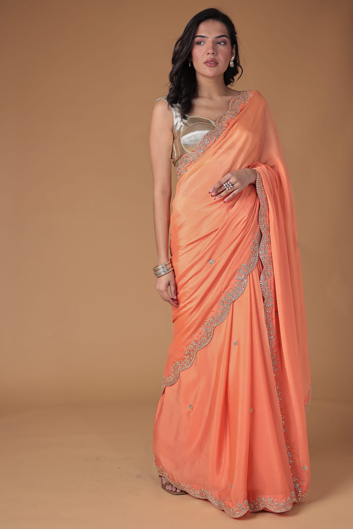 Chinon Saree Embellished with Gota Patti work