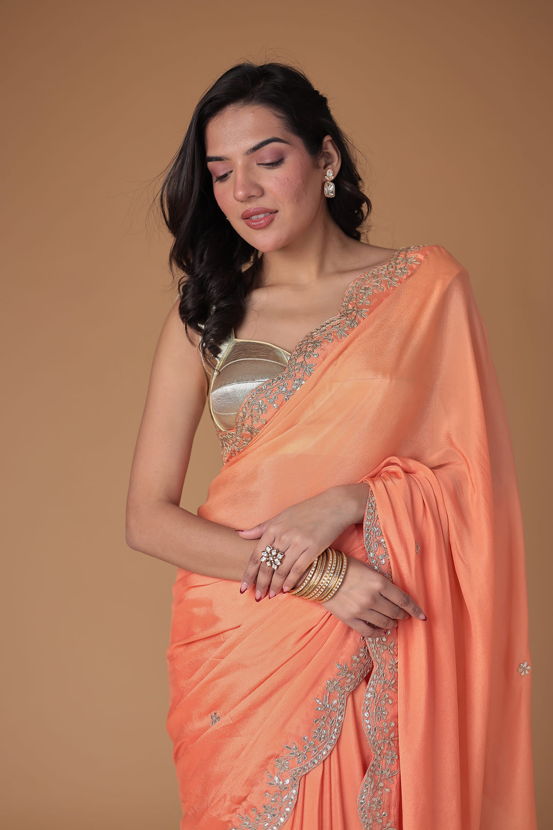 Chinon Saree Embellished with Gota Patti work