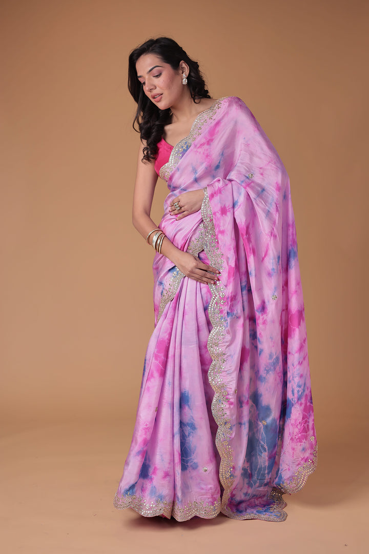 Tie & Dye Silk Saree with Gota Patti work