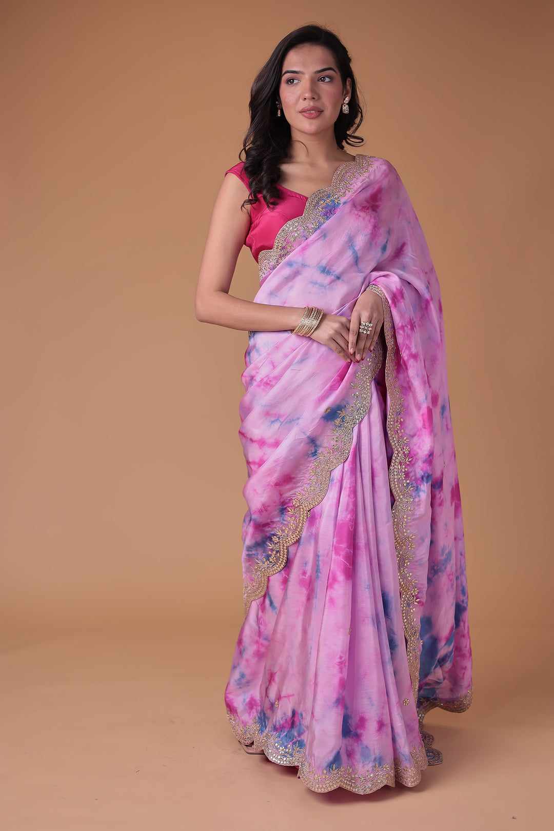 Tie & Dye Silk Saree with Gota Patti work