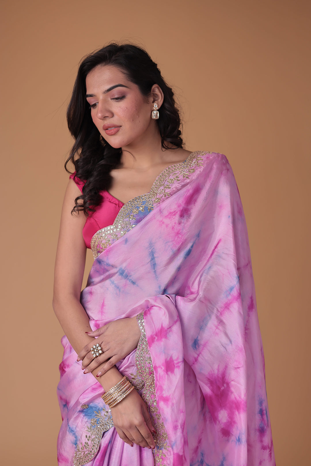 Tie & Dye Silk Saree with Gota Patti work