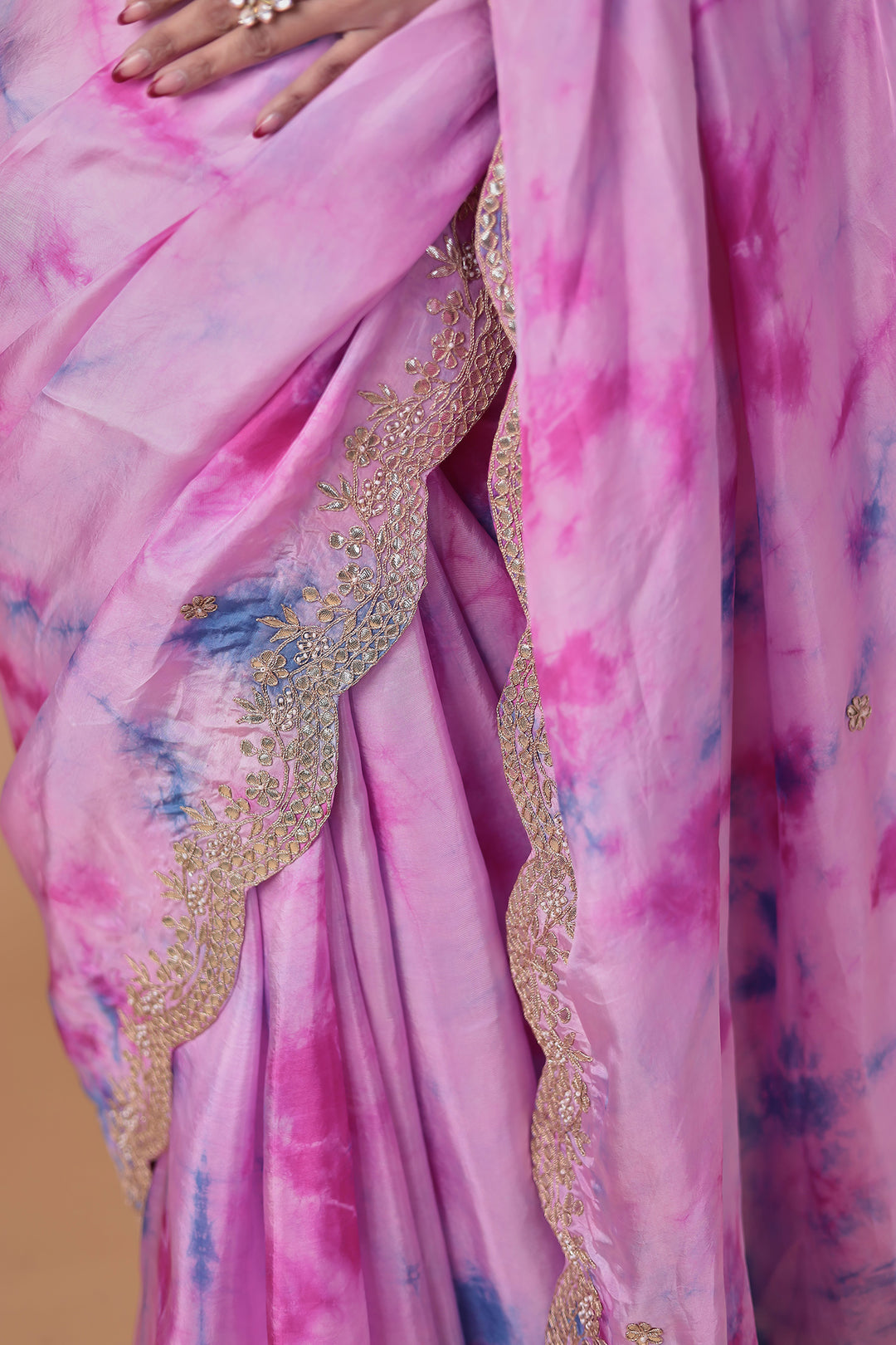 Tie & Dye Silk Saree with Gota Patti work