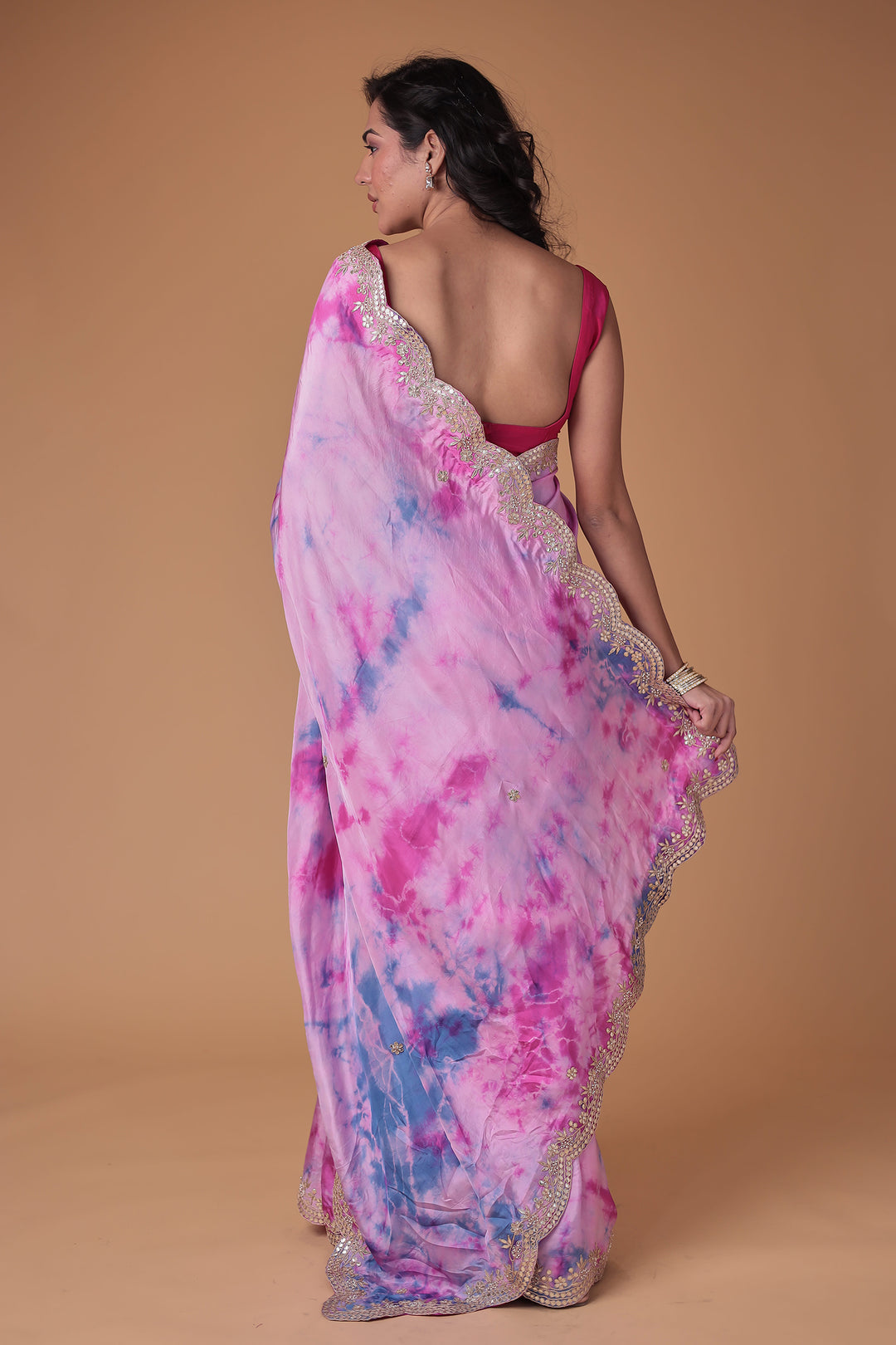 Tie & Dye Silk Saree with Gota Patti work