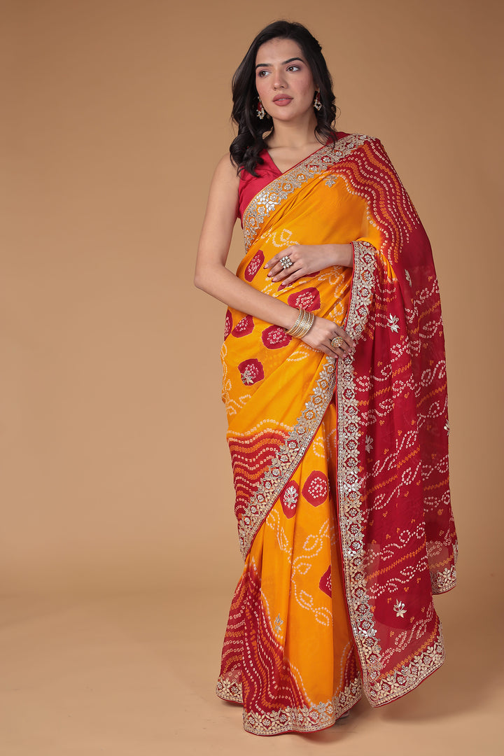 Bandhej Georgette Saree with Gota Patti work