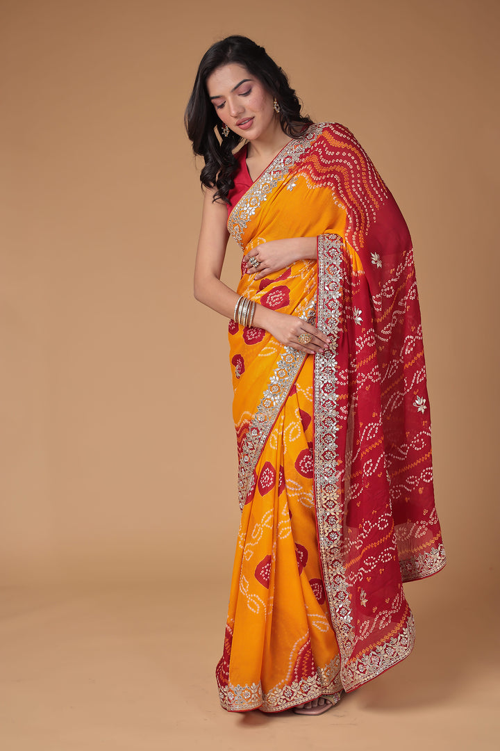 Bandhej Georgette Saree with Gota Patti work