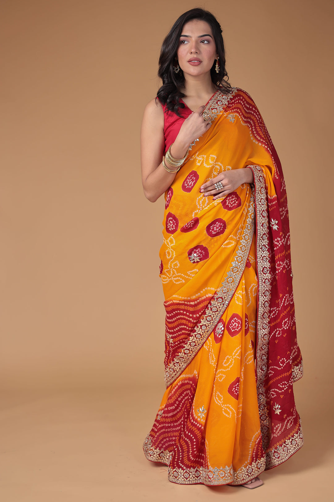 Bandhej Georgette Saree with Gota Patti work