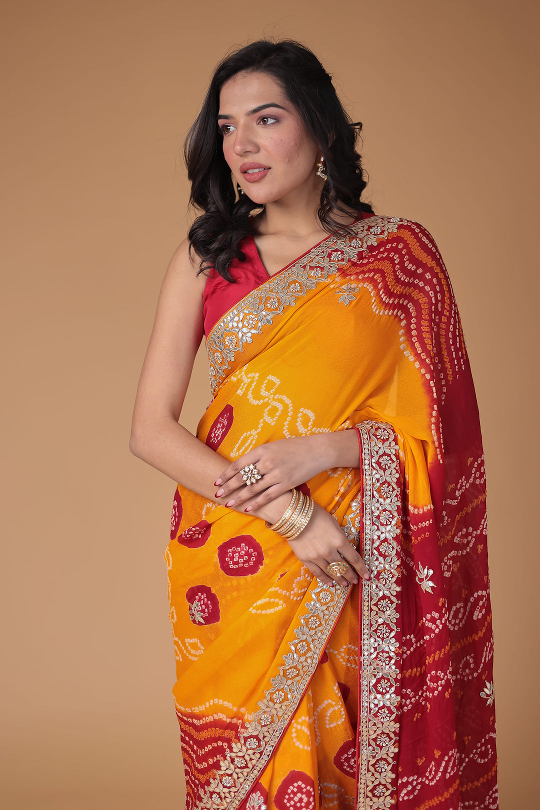 Bandhej Georgette Saree with Gota Patti work