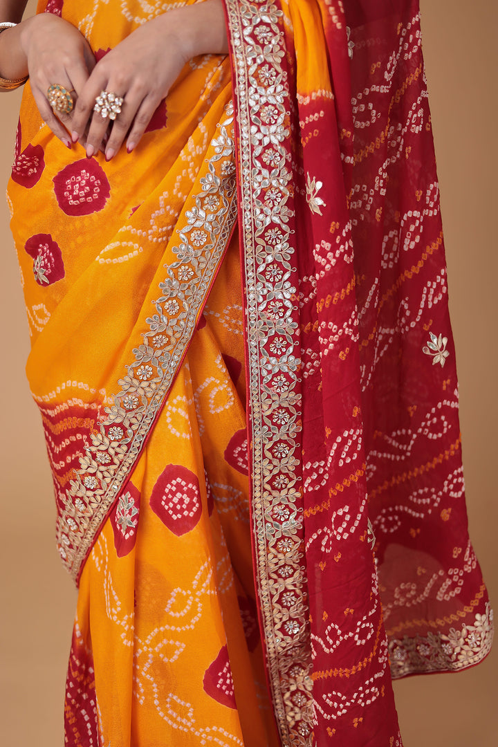 Bandhej Georgette Saree with Gota Patti work