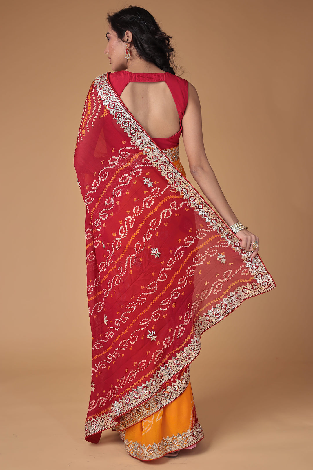 Bandhej Georgette Saree with Gota Patti work