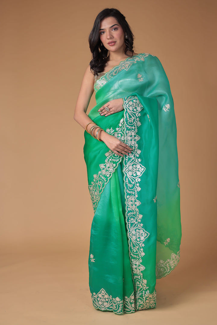 Organza Saree Embroidered with Pittan work