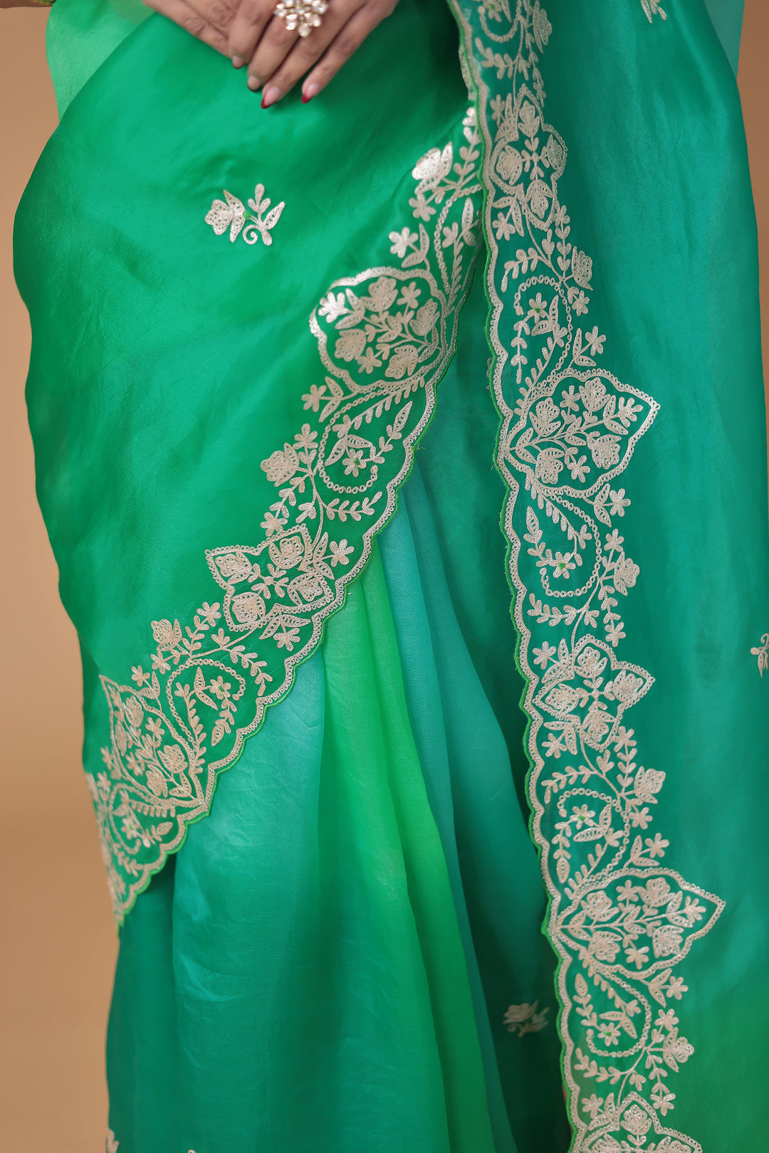 Organza Saree Embroidered with Pittan work