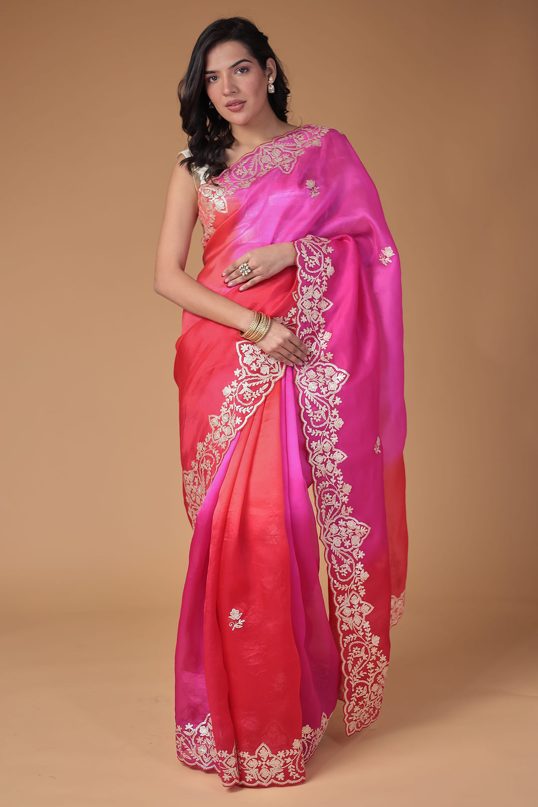 Organza Saree Embroidered with Pittan work