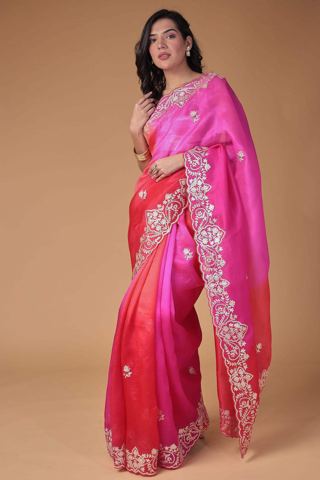 Organza Saree Embroidered with Pittan work