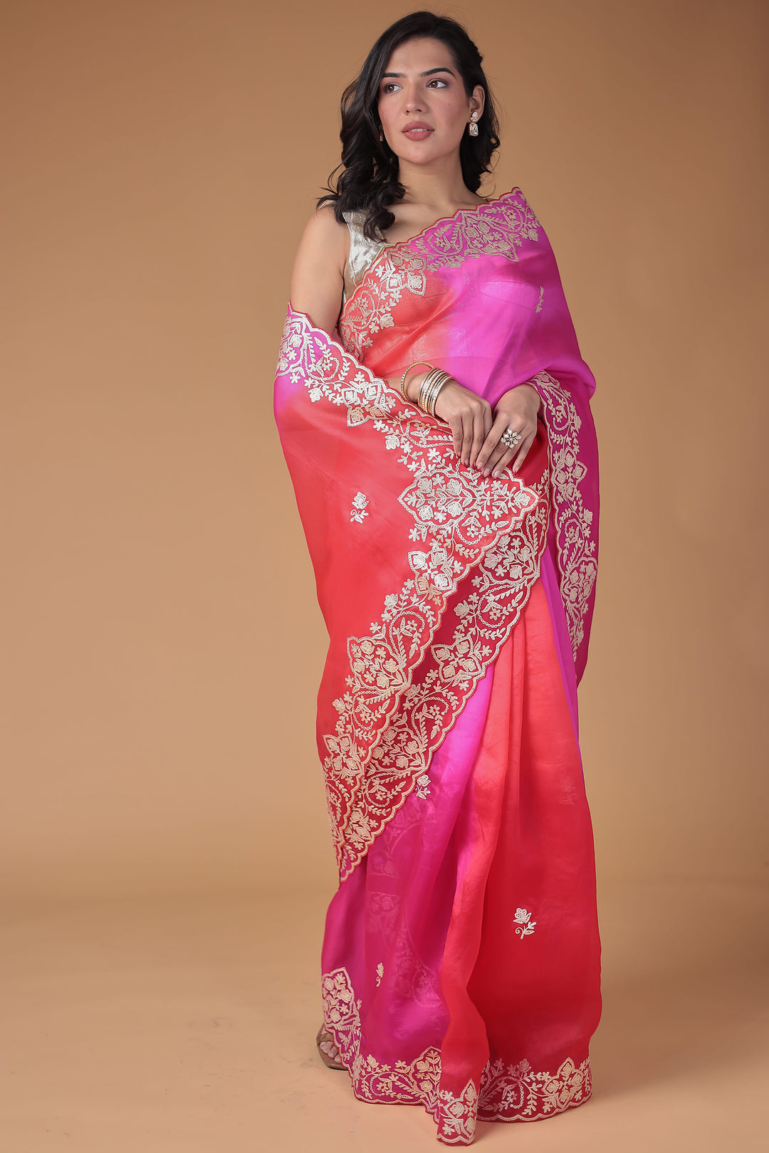 Organza Saree Embroidered with Pittan work