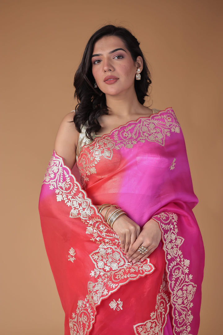 Organza Saree Embroidered with Pittan work