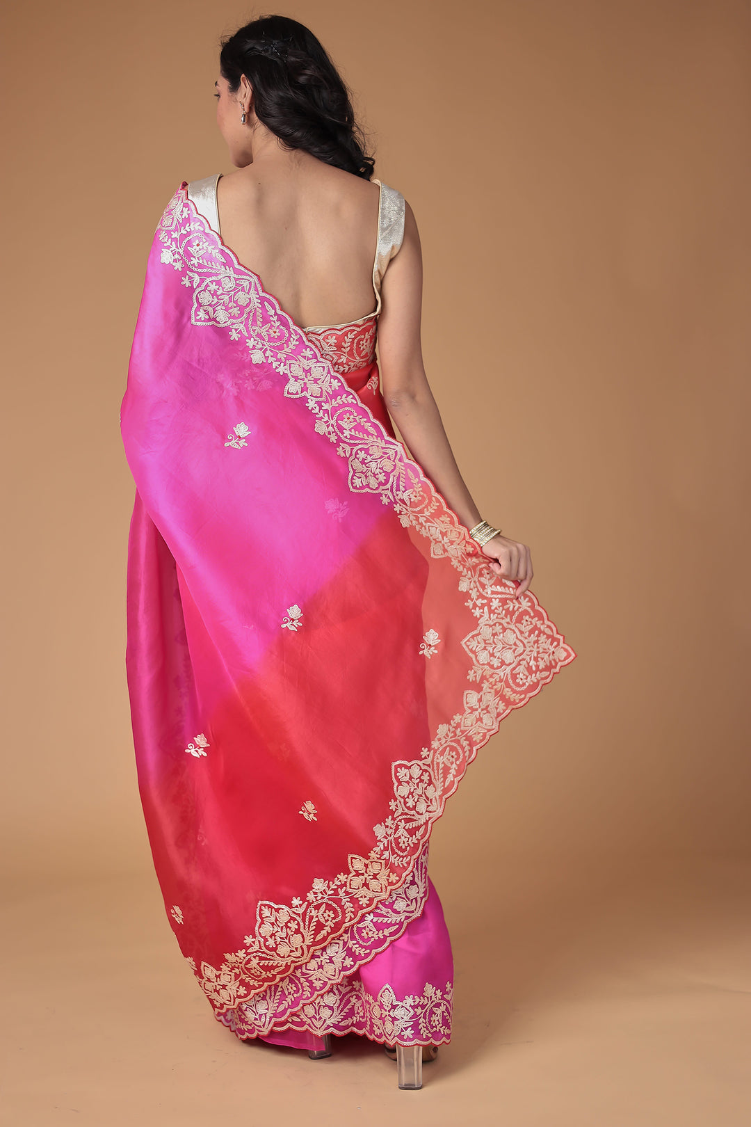 Organza Saree Embroidered with Pittan work