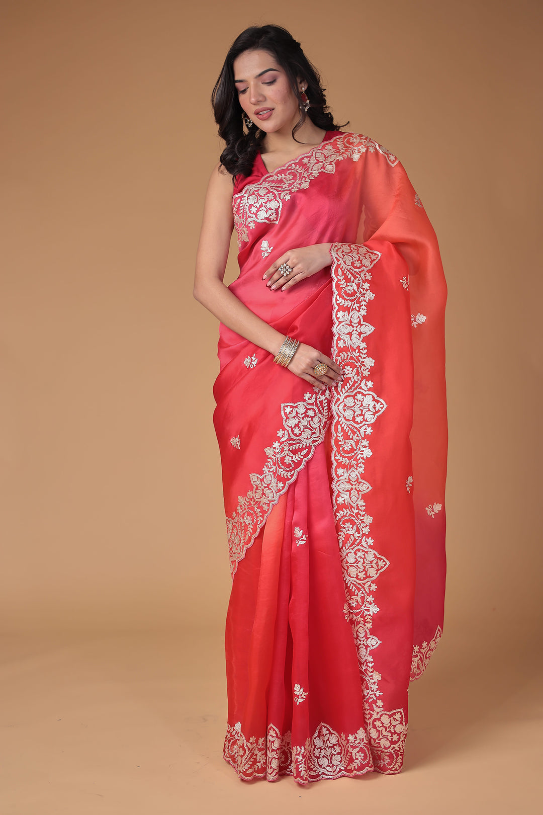 Organza Saree Embroidered with Pittan work