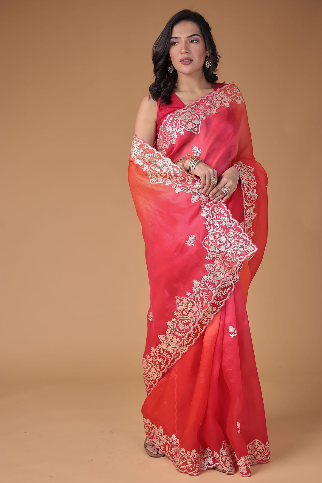 Organza Saree Embroidered with Pittan work