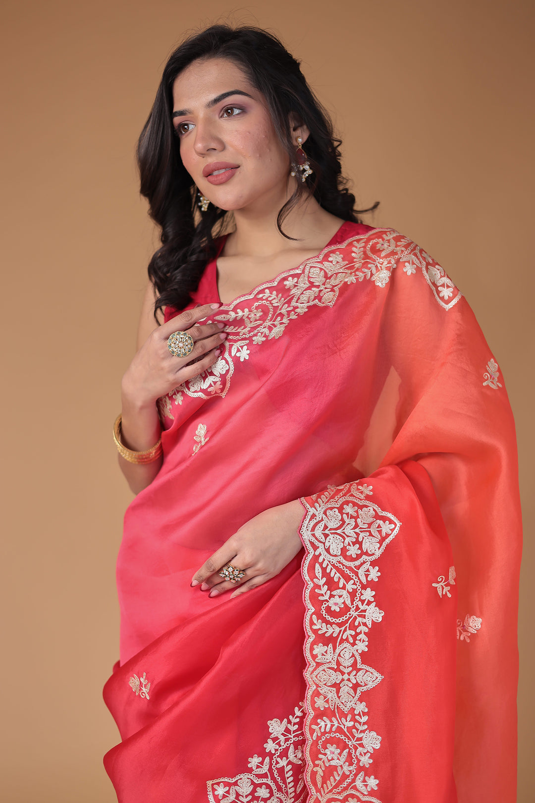 Organza Saree Embroidered with Pittan work