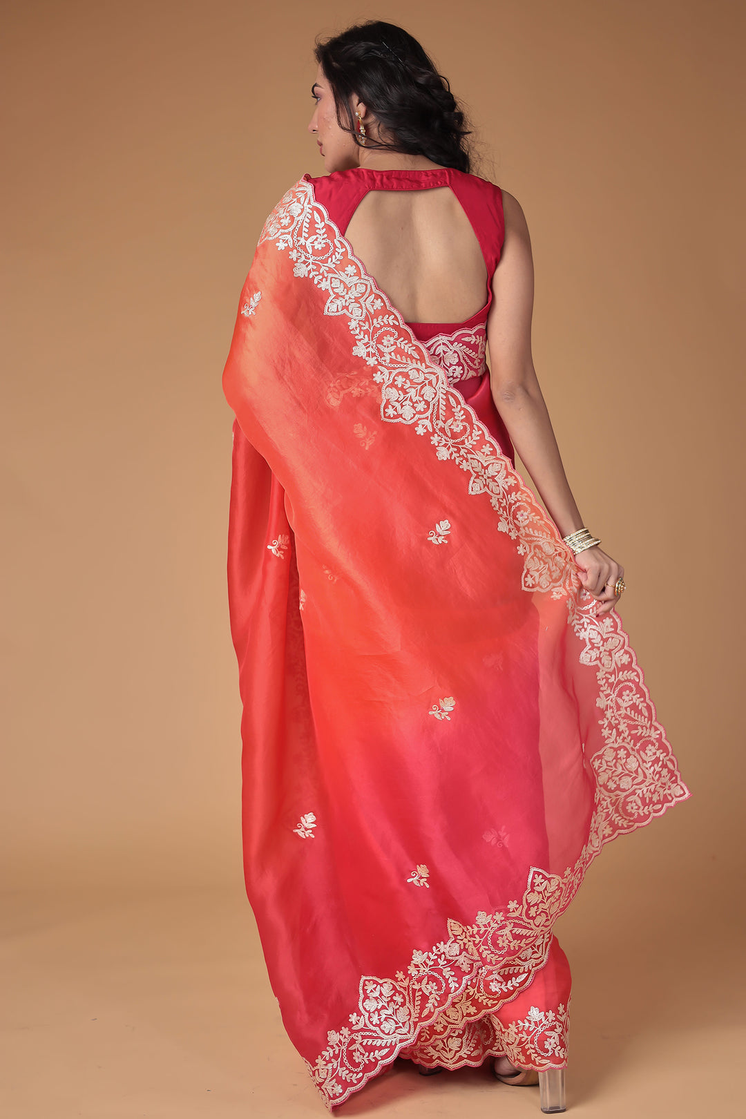 Organza Saree Embroidered with Pittan work