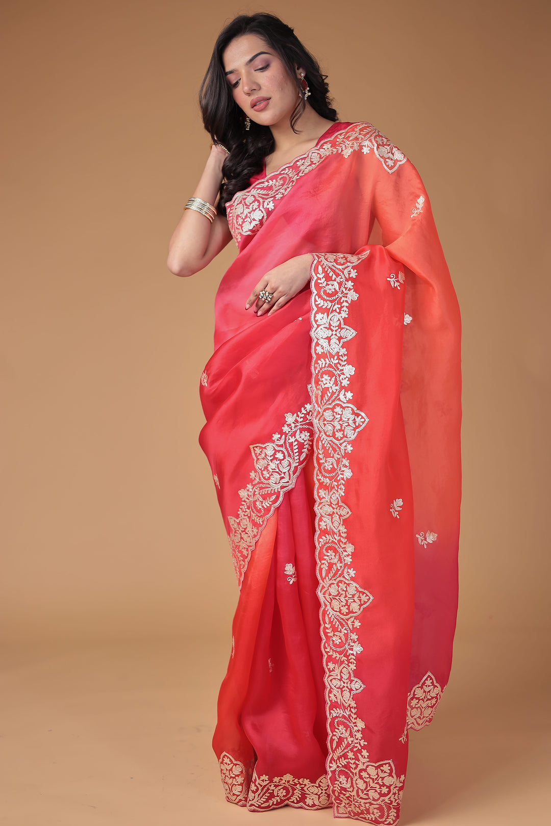 Organza Saree Embroidered with Pittan work