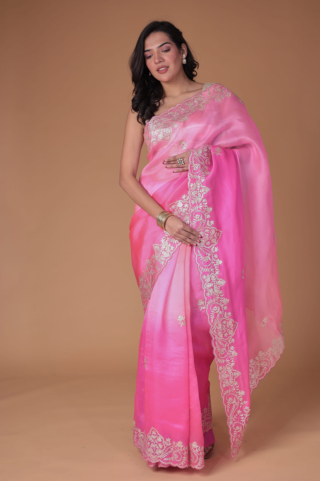 Organza Saree Embroidered with Pittan work