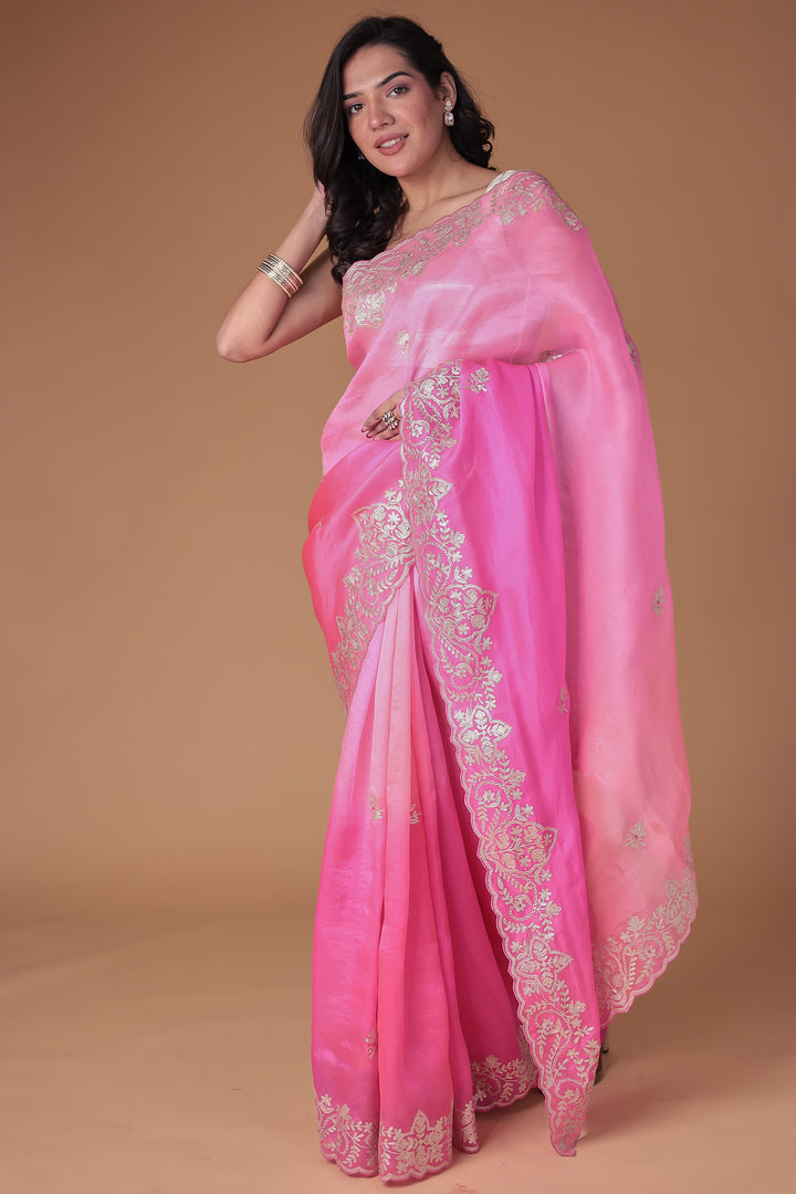 Organza Saree Embroidered with Pittan work