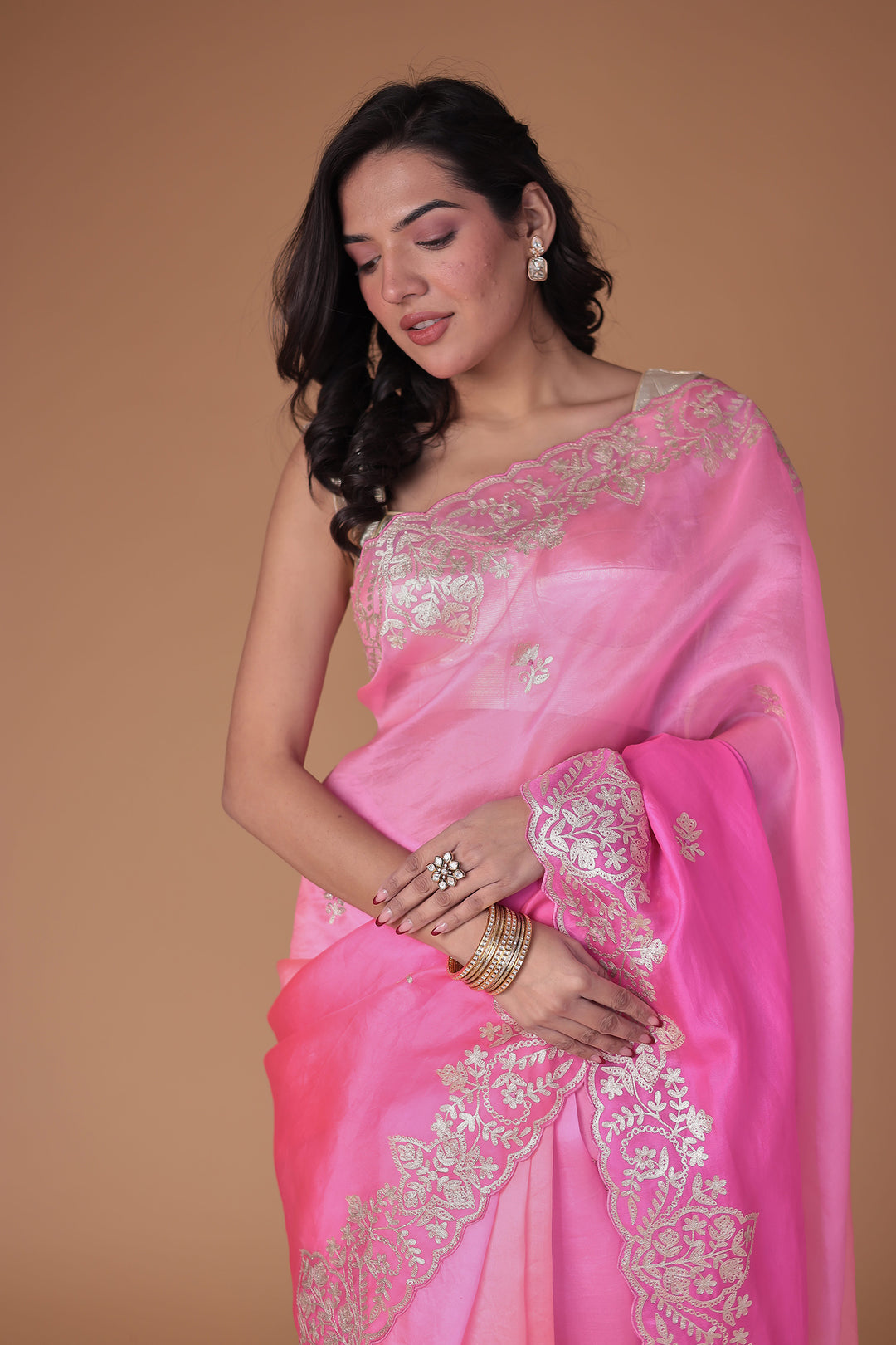 Organza Saree Embroidered with Pittan work