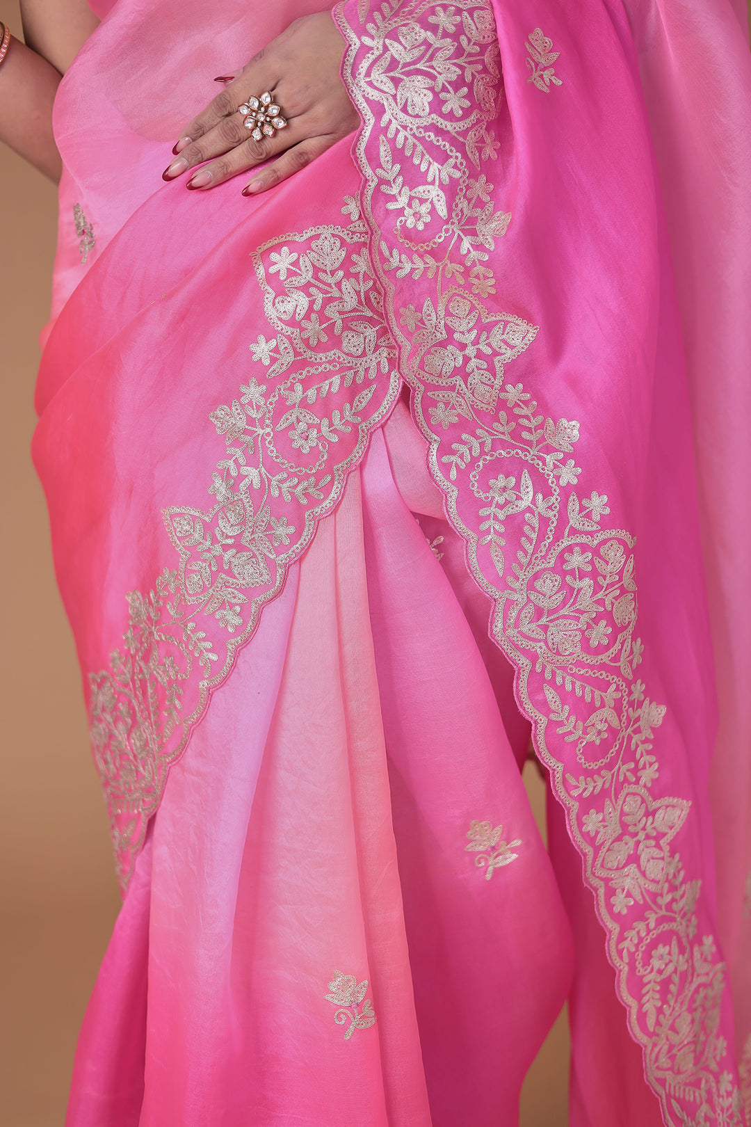 Organza Saree Embroidered with Pittan work