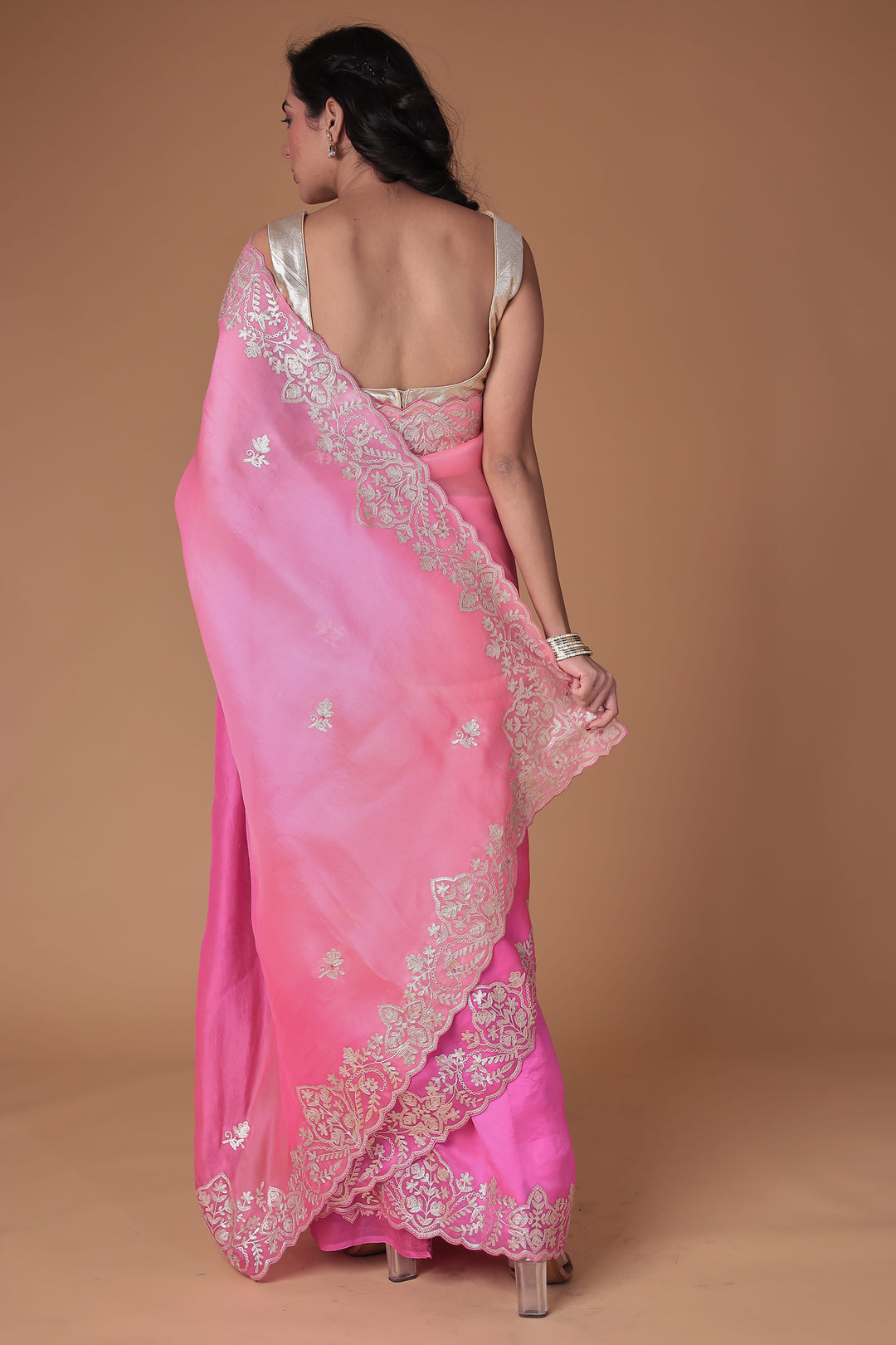 Organza Saree Embroidered with Pittan work