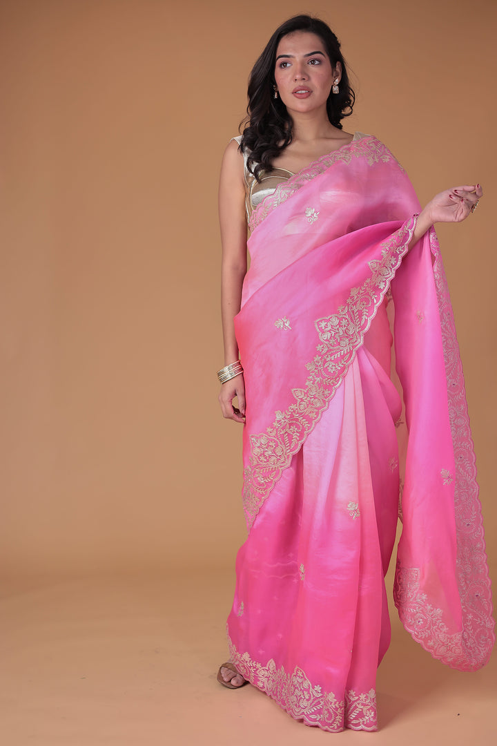 Organza Saree Embroidered with Pittan work